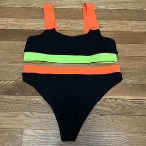 Neon and Black Colorblock Bikini Set
